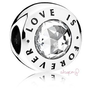 EUC Pandora Sterling Silver Love is Forever Charm w/ Clear Zirconia - RARE